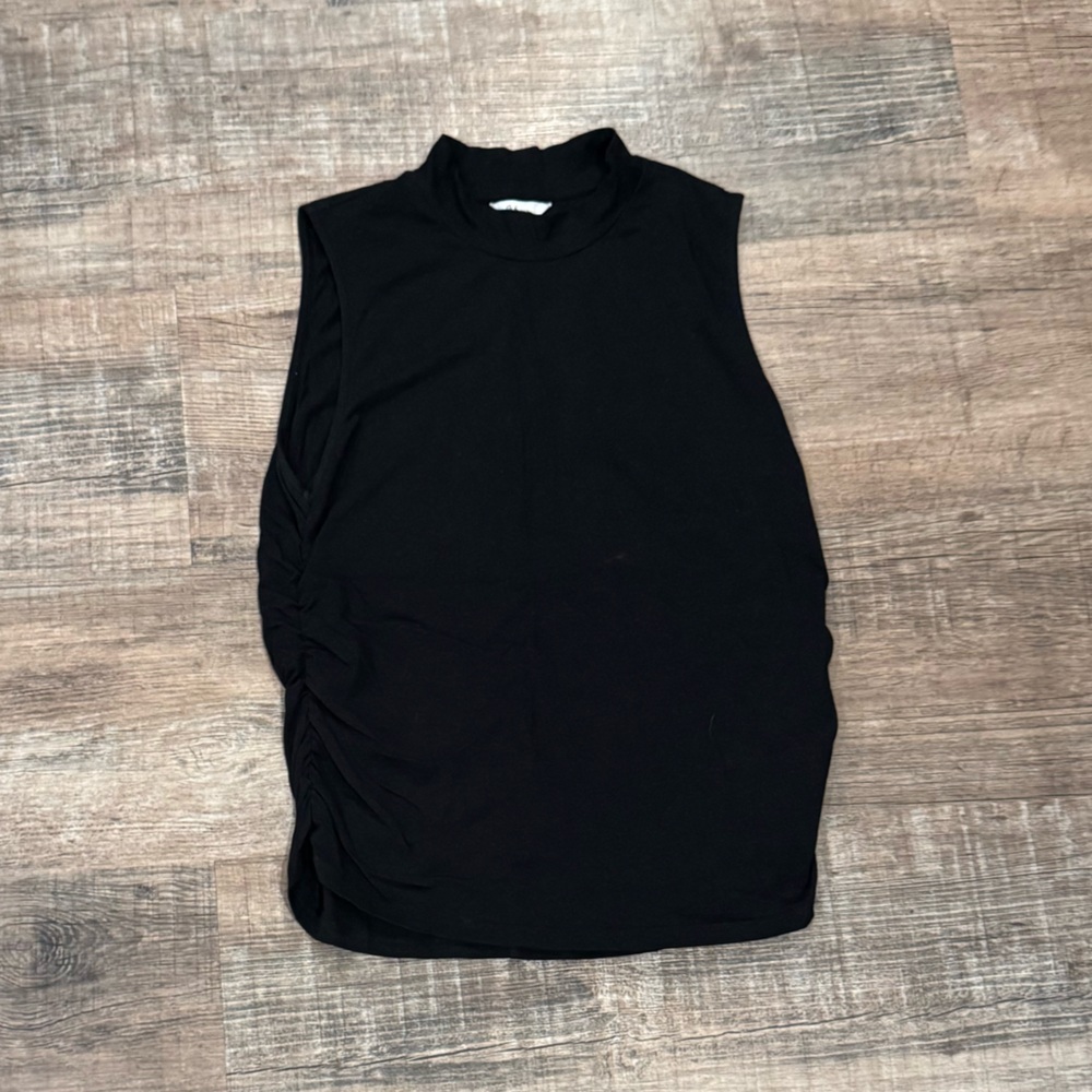 Reitmans Black Sleeveless Mock Neck Tank with Side Ruching